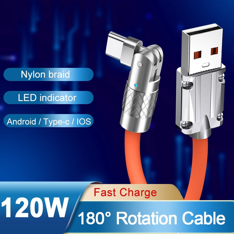 180° Rotating Super Fast Charge Cable - Nova Gadget Store Orange / 1.2m For Micro USB